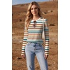 Ekouaer Womens Long Sleeve Shirts Thumb Hole Tops Thermal Fall Clothes | Crew Neck T Shirts, Loose Fit, Undershirts, Layering, Casual, Work, Winter Outfits(Orange Stripe)