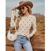 Ekouaer Womens Long Sleeve Shirts Thumb Hole Tops Thermal Fall Clothes | Crew Neck T Shirts, Loose Fit, Undershirts, Layering, Casual, Work, Winter Outfits(Polka Dot Khaki)