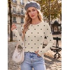 Ekouaer Womens Long Sleeve Shirts Thumb Hole Tops Thermal Fall Clothes | Crew Neck T Shirts, Loose Fit, Undershirts, Layering, Casual, Work, Winter Outfits(Polka Dot Khaki)
