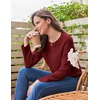 Ekouaer Womens Lounge Sets Long Sleeve Casual Pajama Fall Sleepwear Pockets | Soft Ribbed Knit Pjs, Loungewear 2 Piece Outfits, Crew neck, Curved Hem, Fashion 2026 Matching Sets Women Clothing(Red)