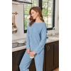 Ekouaer Womens Lounge Sets Long Sleeve Casual Pajama Fall Sleepwear Pockets | Soft Ribbed Knit Pjs, Loungewear 2 Piece Outfits, Crew neck, Curved Hem, Fashion 2026 Matching Sets Women Clothing(Light Blue)