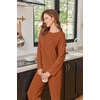 Ekouaer Womens Lounge Sets Long Sleeve Casual Pajama Fall Sleepwear Pockets | Soft Ribbed Knit Pjs, Loungewear 2 Piece Outfits, Crew neck, Curved Hem, Fashion 2026 Matching Sets Women Clothing(Caramel)