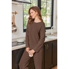 Ekouaer Womens Lounge Sets Long Sleeve Casual Pajama Fall Sleepwear Pockets | Soft Ribbed Knit Pjs, Loungewear 2 Piece Outfits, Crew neck, Curved Hem, Fashion 2026 Matching Sets Women Clothing(Brown)