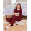 Ekouaer Womens Lounge Sets Long Sleeve Casual Pajama Fall Sleepwear Pockets | Soft Ribbed Knit Pjs, Loungewear 2 Piece Outfits, Crew neck, Curved Hem, Fashion 2026 Matching Sets Women Clothing(Red)