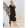 Ekouaer Womens Nightgowns Long Sleep Dress Short Sleeve Henley Loungewear | Floral Print Night Dress S-3XL, Lace Nightgowns, Ladies Lounge Dress, Soft Long Sleep Shirt, Sleep, Daily Wear, Home(Black)