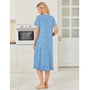 Ekouaer Womens Nightgowns Long Sleep Dress Short Sleeve Henley Loungewear | Floral Print Night Dress S-3XL, Lace Nightgowns, Ladies Lounge Dress, Soft Long Sleep Shirt, Sleep, Daily Wear, Home(Blue Flower)
