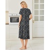 Ekouaer Womens Nightgowns Long Sleep Dress Short Sleeve Henley Loungewear | Floral Print Night Dress S-3XL, Lace Nightgowns, Ladies Lounge Dress, Soft Long Sleep Shirt, Sleep, Daily Wear, Home(Black Blue Flower)