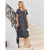 Ekouaer Womens Nightgowns Long Sleep Dress Short Sleeve Henley Loungewear | Floral Print Night Dress S-3XL, Lace Nightgowns, Ladies Lounge Dress, Soft Long Sleep Shirt, Sleep, Daily Wear, Home(Black Blue Flower)