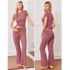 Ekouaer Womens Pajama Set Short Sleeve Crop Top Foldover Flare Pants | Soft Comfy Stretchy, Summer Wear Fall Layer, High Waist Fold Waistband For Loungewear Yoga Daily Casual Wear(Gray Purple)