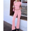 Ekouaer Womens Pajama Set Short Sleeve Crop Top Foldover Flare Pants | Soft Comfy Stretchy, Summer Wear Fall Layer, High Waist Fold Waistband For Loungewear Yoga Daily Casual Wear(Pink)
