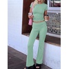 Ekouaer Womens Pajama Set Short Sleeve Crop Top Foldover Flare Pants | Soft Comfy Stretchy, Summer Wear Fall Layer, High Waist Fold Waistband For Loungewear Yoga Daily Casual Wear(Ice Green)