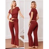 Ekouaer Womens Pajama Set Short Sleeve Crop Top Foldover Flare Pants | Soft Comfy Stretchy, Summer Wear Fall Layer, High Waist Fold Waistband For Loungewear Yoga Daily Casual Wear(Wine Red)