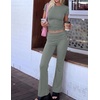 Ekouaer Womens Pajama Set Short Sleeve Crop Top Foldover Flare Pants | Soft Comfy Stretchy, Summer Wear Fall Layer, High Waist Fold Waistband For Loungewear Yoga Daily Casual Wear(Gray Green)