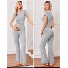 Ekouaer Womens Pajama Set Short Sleeve Crop Top Foldover Flare Pants | Soft Comfy Stretchy, Summer Wear Fall Layer, High Waist Fold Waistband For Loungewear Yoga Daily Casual Wear(Light Gray)