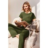 Ekouaer Womens Pajama Set Short Sleeve Crop Top Foldover Flare Pants | Soft Comfy Stretchy, Summer Wear Fall Layer, High Waist Fold Waistband For Loungewear Yoga Daily Casual Wear(Army Green)