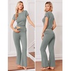 Ekouaer Womens Pajama Set Short Sleeve Crop Top Foldover Flare Pants | Soft Comfy Stretchy, Summer Wear Fall Layer, High Waist Fold Waistband For Loungewear Yoga Daily Casual Wear(Gray Green)