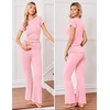 Ekouaer Womens Pajama Set Short Sleeve Crop Top Foldover Flare Pants | Soft Comfy Stretchy, Summer Wear Fall Layer, High Waist Fold Waistband For Loungewear Yoga Daily Casual Wear(Pink)