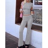 Ekouaer Womens Pajama Set Short Sleeve Crop Top Foldover Flare Pants | Soft Comfy Stretchy, Summer Wear Fall Layer, High Waist Fold Waistband For Loungewear Yoga Daily Casual Wear(Light Gray)