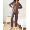 Ekouaer Womens Pajamas Set Button Down Long Sleeve Top & Pants Lounge Sets | Soft Sleepwear, Classic notch collar, ideal for Home relaxation, Wedding, Party, Daily Wear & Breastfeeding(Brown)