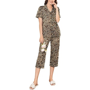 Ekouaer Capri Pajamas for Women Short Sleeve Button Down Sleepwear Comfy Lounge Set 2-Piece Pants Pjs | Capri Pants With Pockets,Chest Pocket,Notch Collar,Contrast Pipings,Sleepwear For Home Loungwear,Wedding,Party&Breastfeeding(Brown Black)