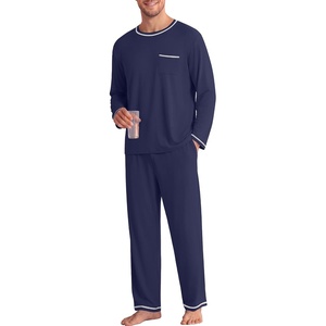 Ekouaer Mens Long Sleeve T-Shirt Pajama Set Soft 2 Piece Lounge Set | Lightweight Long Sleeve Shirts and Bottoms, Soft Comfy Sleep Sets,2 Pieces Loungewear,Crew Neck(Navy)