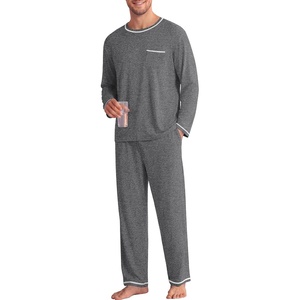 Ekouaer Mens Long Sleeve T-Shirt Pajama Set Soft 2 Piece Lounge Set | Lightweight Long Sleeve Shirts and Bottoms, Soft Comfy Sleep Sets,2 Pieces Loungewear,Crew Neck(Dark Dray)