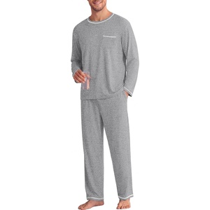 Ekouaer Mens Long Sleeve T-Shirt Pajama Set Soft 2 Piece Lounge Set | Lightweight Long Sleeve Shirts and Bottoms, Soft Comfy Sleep Sets,2 Pieces Loungewear,Crew Neck(Light Grey)