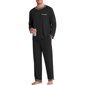 Ekouaer Mens Long Sleeve T-Shirt Pajama Set Soft 2 Piece Lounge Set | Lightweight Long Sleeve Shirts and Bottoms, Soft Comfy Sleep Sets,2 Pieces Loungewear,Crew Neck(Black)