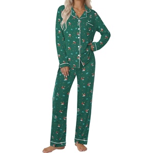 Ekouaer Pajamas Womens Long Sleeve Sleepwear Button Down Loungewear Pjs Set | Comfy Soft,Classic Notch Collar,2 Piece Matching Set for Postpartum,Maternity,Bridal,Travel,Daily,Gift(Christmas Green With Elk)