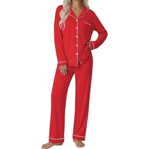 Ekouaer Pajamas Womens Long Sleeve Sleepwear Button Down Loungewear Pjs Set | Comfy Soft,Classic Notch Collar,2 Piece Matching Set for Postpartum,Maternity,Bridal,Travel,Daily,Gift(Red)