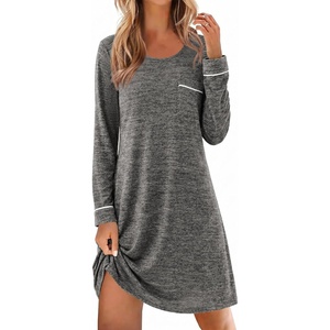 Ekouaer Womens Long Sleeve Nightgown Crewneck Sleepshirt Soft Sleep Dress | This Sleepwear Features Super Soft Skin-friendly Knit Fabric Pajama for Sleeping or Lounging Excellent Value for the Price(Deep Grey)