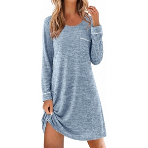 Ekouaer Womens Long Sleeve Nightgown Crewneck Sleepshirt Soft Sleep Dress | This Sleepwear Features Super Soft Skin-friendly Knit Fabric Pajama for Sleeping or Lounging Excellent Value for the Price(Light Blue)