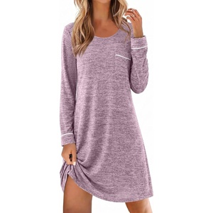 Ekouaer Womens Long Sleeve Nightgown Crewneck Sleepshirt Soft Sleep Dress | This Sleepwear Features Super Soft Skin-friendly Knit Fabric Pajama for Sleeping or Lounging Excellent Value for the Price(Purple)