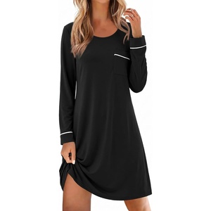 Ekouaer Womens Long Sleeve Nightgown Crewneck Sleepshirt Soft Sleep Dress | This Sleepwear Features Super Soft Skin-friendly Knit Fabric Pajama for Sleeping or Lounging Excellent Value for the Price(Black)