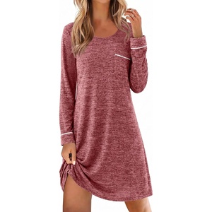Ekouaer Womens Long Sleeve Nightgown Crewneck Sleepshirt Soft Sleep Dress | This Sleepwear Features Super Soft Skin-friendly Knit Fabric Pajama for Sleeping or Lounging Excellent Value for the Price(Wine Red)