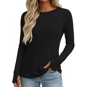 Ekouaer Womens Long Sleeve Shirts Thumb Hole Tops Thermal Fall Clothes | Crew Neck T Shirts, Loose Fit, Undershirts, Layering, Casual, Work, Winter Outfits(Black)