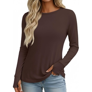 Ekouaer Womens Long Sleeve Shirts Thumb Hole Tops Thermal Fall Clothes | Crew Neck T Shirts, Loose Fit, Undershirts, Layering, Casual, Work, Winter Outfits(Brown)