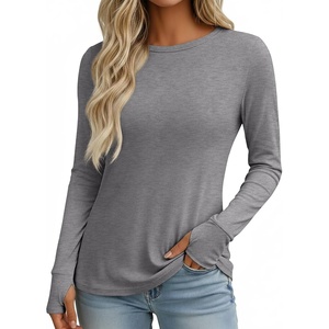 Ekouaer Womens Long Sleeve Shirts Thumb Hole Tops Thermal Fall Clothes | Crew Neck T Shirts, Loose Fit, Undershirts, Layering, Casual, Work, Winter Outfits(Light Grey)