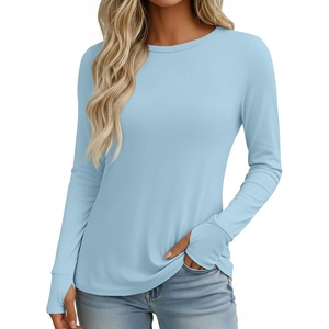 Ekouaer Womens Long Sleeve Shirts Thumb Hole Tops Thermal Fall Clothes | Crew Neck T Shirts, Loose Fit, Undershirts, Layering, Casual, Work, Winter Outfits(Light Blue)