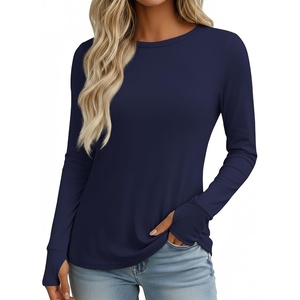 Ekouaer Womens Long Sleeve Shirts Thumb Hole Tops Thermal Fall Clothes | Crew Neck T Shirts, Loose Fit, Undershirts, Layering, Casual, Work, Winter Outfits(Navy Blue)