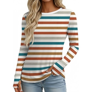 Ekouaer Womens Long Sleeve Shirts Thumb Hole Tops Thermal Fall Clothes | Crew Neck T Shirts, Loose Fit, Undershirts, Layering, Casual, Work, Winter Outfits(Orange Stripe)