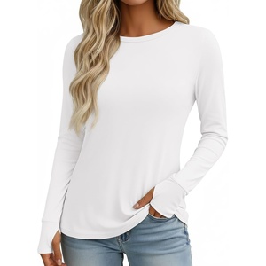 Ekouaer Womens Long Sleeve Shirts Thumb Hole Tops Thermal Fall Clothes | Crew Neck T Shirts, Loose Fit, Undershirts, Layering, Casual, Work, Winter Outfits(White)