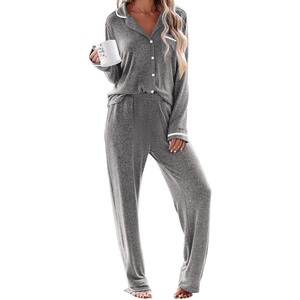Ekouaer Womens Pajama Sets Long Sleeve Button Down 2 Piece Soft Pjs | Soft 2 Piece Lounge Sets, Fall Sleepwear, Long Pants With Side Pockets, Soft and Skin-Friendly Fabric(Dark Grey)
