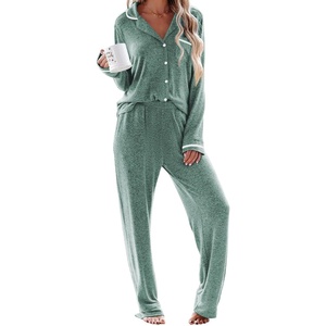 Ekouaer Womens Pajama Sets Long Sleeve Button Down 2 Piece Soft Pjs | Soft 2 Piece Lounge Sets, Fall Sleepwear, Long Pants With Side Pockets, Soft and Skin-Friendly Fabric(Green)