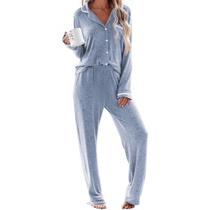 Ekouaer Womens Pajama Sets Long Sleeve Button Down 2 Piece Soft Pjs | Soft 2 Piece Lounge Sets, Fall Sleepwear, Long Pants With Side Pockets, Soft and Skin-Friendly Fabric(Light Blue)