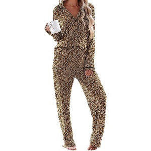 Ekouaer Womens Pajama Sets Long Sleeve Button Down 2 Piece Soft Pjs | Soft 2 Piece Lounge Sets, Fall Sleepwear, Long Pants With Side Pockets, Soft and Skin-Friendly Fabric(Leopard)
