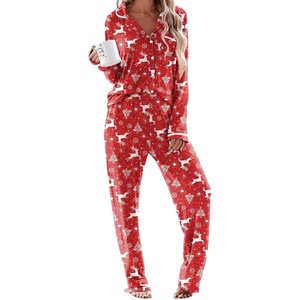 Ekouaer Womens Pajama Sets Long Sleeve Button Down 2 Piece Soft Pjs | Soft 2 Piece Lounge Sets, Fall Sleepwear, Long Pants With Side Pockets, Soft and Skin-Friendly Fabric(Christmas Red)