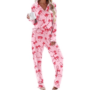 Ekouaer Womens Pajama Sets Long Sleeve Button Down 2 Piece Soft Pjs | Soft 2 Piece Lounge Sets, Fall Sleepwear, Long Pants With Side Pockets, Soft and Skin-Friendly Fabric(Red Ribbon)