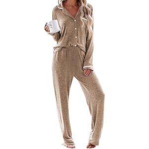 Ekouaer Womens Pajama Sets Long Sleeve Button Down 2 Piece Soft Pjs | Soft 2 Piece Lounge Sets, Fall Sleepwear, Long Pants With Side Pockets, Soft and Skin-Friendly Fabric(Light Brown)