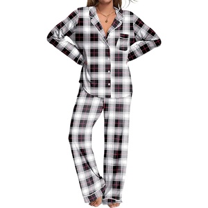 Ekouaer Womens Pajamas Set Button Down Long Sleeve Top & Pants Lounge Sets | Soft Sleepwear, Classic notch collar, ideal for Home relaxation, Wedding, Party, Daily Wear & Breastfeeding(B_white Black Plaid)